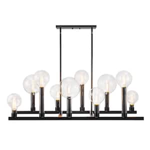 Honor 10-Light 17.3 in. W Black Linear; Oval Island Chandelier with Clear glass for Dining/Living Room