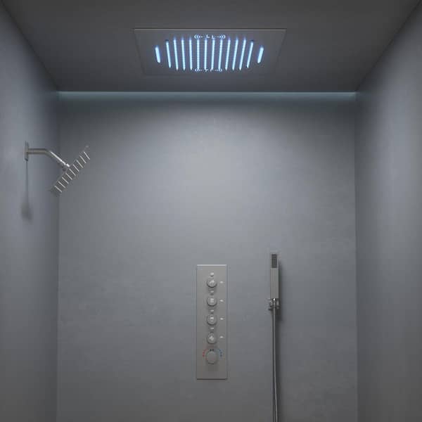 GRANDJOY Aurora Luxury LED Dual Showers 4-Spray 20 and 10 in. Fixed Shower Head with Handheld 2.5 GPM in Brushed Nickel 4-Spray
