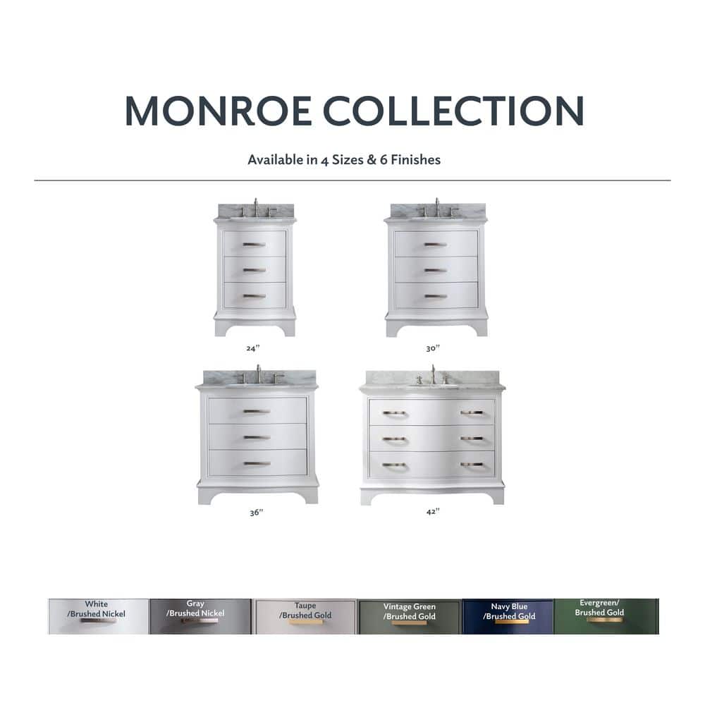 Monroe 30'' Gray Solid Wood Vanity with Marble Top