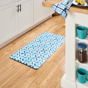 20 in. x 39 in. Blue and Aqua Mali Tiles Anti Fatigue Trellis Indoor Kitchen Mat