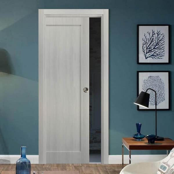 18 in. x 96 in. Single Panel Gray Finished Solid MDF Sliding Door with Pocket Hardware