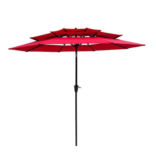 Boosicavelly 9 ft. x 9 ft. Outdoor Patio Red 3-Tiers Umbrella with Crank and Tilt and Wind Vents