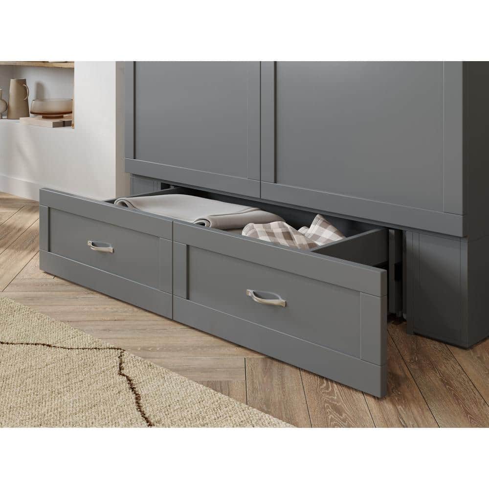 Hamilton Gray Full Murphy Bed Chest with Storage Drawer