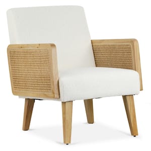 Ayaki White Woven Accent Chair with Rattan Arms