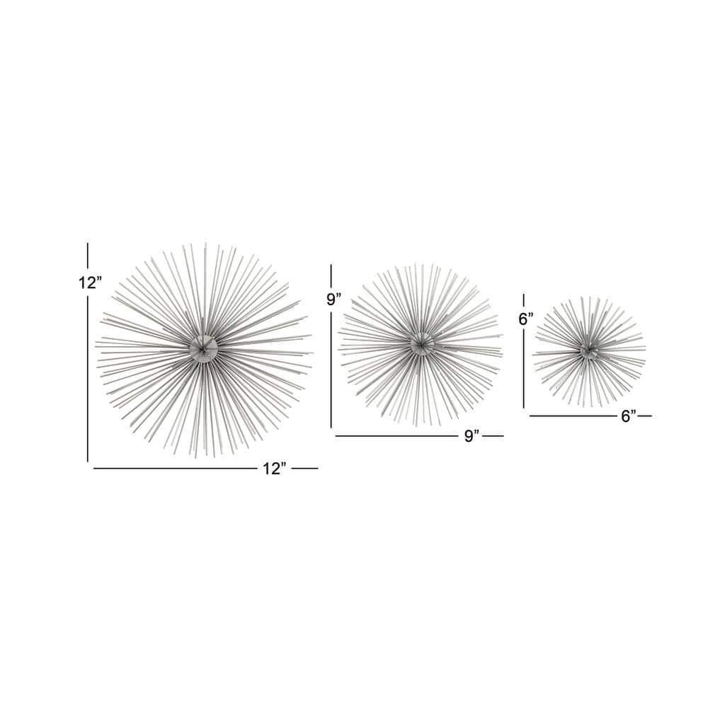 Silver Metal 3D Starburst Wall Sculpture Set of Three