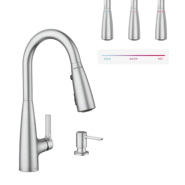 MOEN Haelyn Spot Resist Stainless 16 in. H Pull Down Sprayer Kitchen Faucet ColorCue with 360 Degree Spout Swivel Power Boost