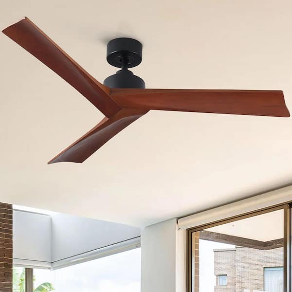 Vera 52 in. Indoor Matte Black Standard Downrod Mount Ceiling Fan Without Light with Soild Wood Blades