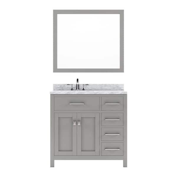 Virtu USA Caroline Parkway 36 in. W x 22 in. D x 34 in. H Single Sink Bath Vanity in Cashmere Gray with Marble Top and Mirror