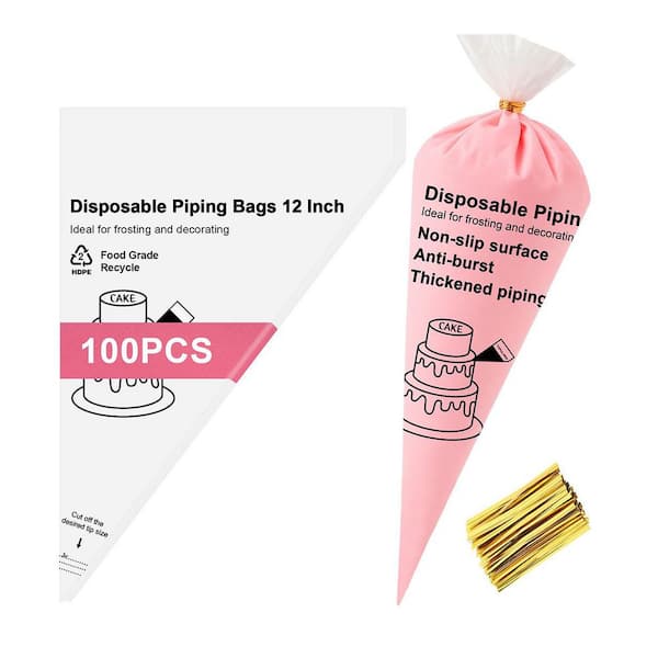 12 in. Disposable Pastry Bags Anti Burst Food Grade Plastic Non Slip Surface for Cake Decorating 100 Pack
