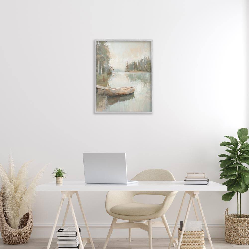 Canoe at Quiet Dock by Petal Prints Design Gray Framed Travel Giclee Art Print 30 in. x 24 in. price history on PriceWatchPro