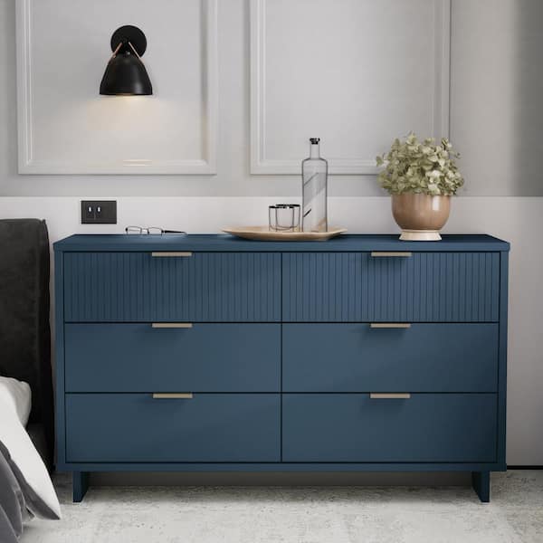 Manhattan Comfort Granville Midnight Blue 6-Drawer 55.11 in. Wide Double Dresser