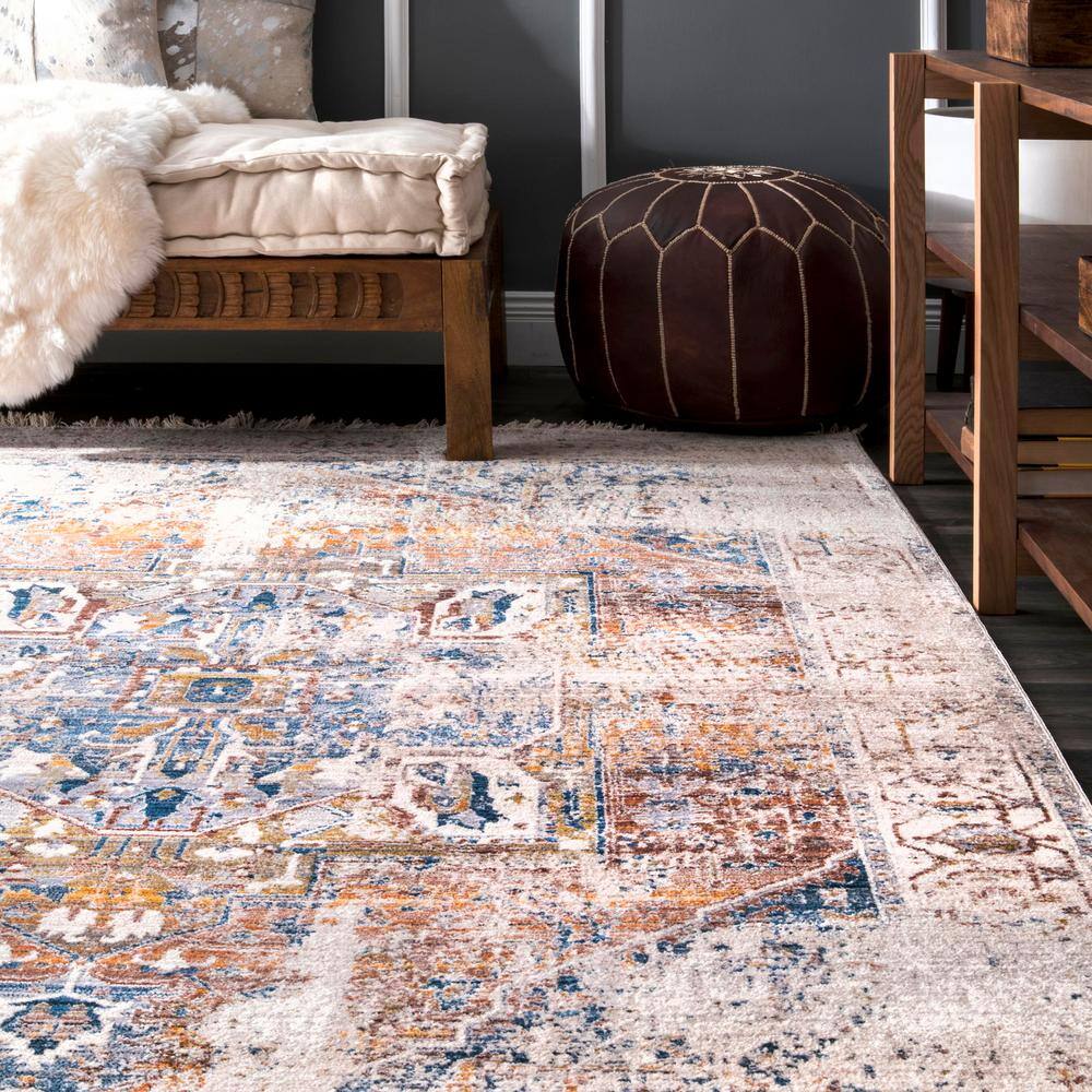 Ivory and Multicolor Medallion Fringe Runner Rug, 2' 6" x 8'