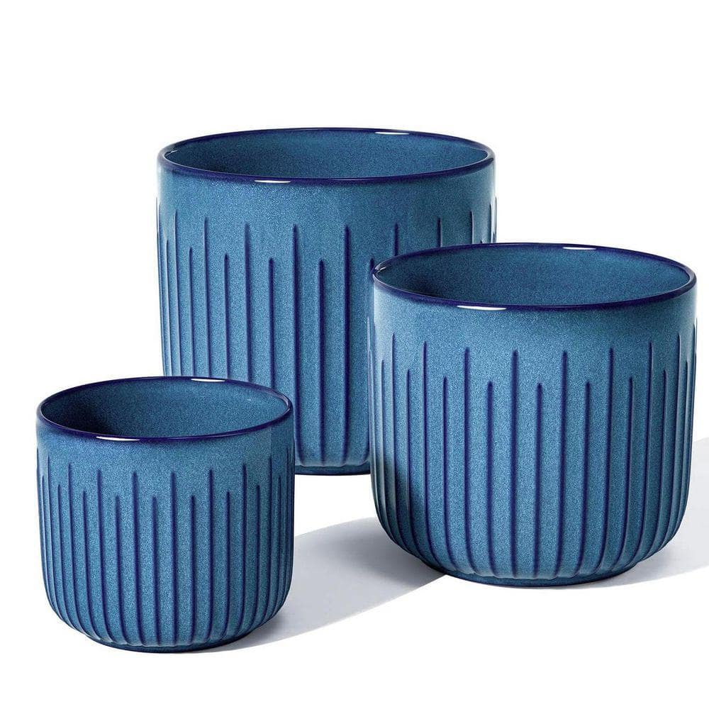 Fluted Ceramic Planters 3-Pack (Ocean Blue Reactive, 8.3/7/5.7 in.) - Glossy Stoneware, with Drainage Plug and Mesh price history on PriceWatchPro