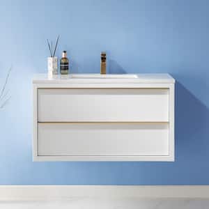 Morgan 36 in. Bath Vanity in White with Composite Stone Top in Carrara White with White Basin