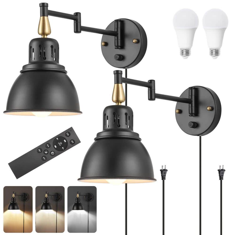5.9 in. 2-Light Black Metal Wall Sconce with Adjustable Color Temperature, Plug-in Dimmable Wall Light (2 Pack, 2 Bulbs) price history on PriceWatchPro