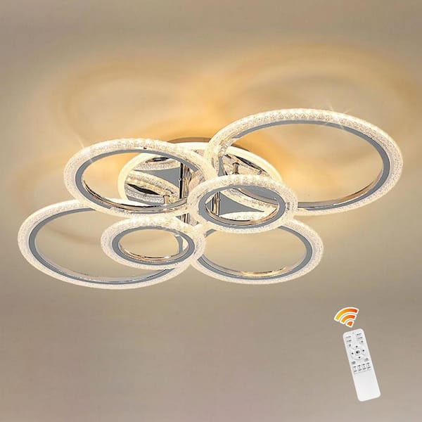 31.5 in. 76-Watt Modern Chrome Dimmable Integrated LED Flush Mount with Remote Included for Living Bedroom Dining Room