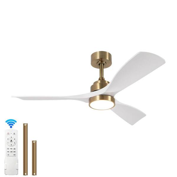 48 in. Gold and White Downrod Mount Indoor Ceiling Fan with Light Remote Control, 3 ABS Blade 6 Speed Levels