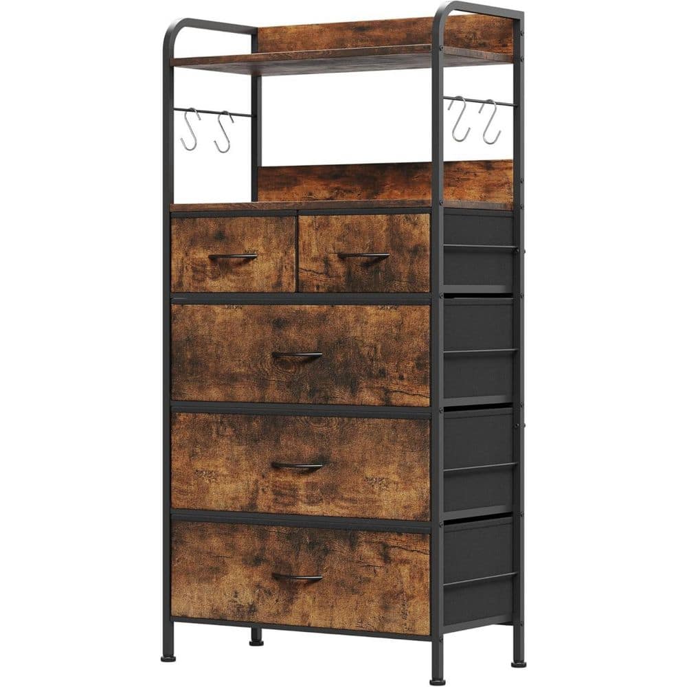 Brown Metal 5-Drawer 23.6 in. W Storage Dresser with Wood Tabletop, Easy Pull Handles for Bedroom, Hallway, Entryway price history on PriceWatchPro