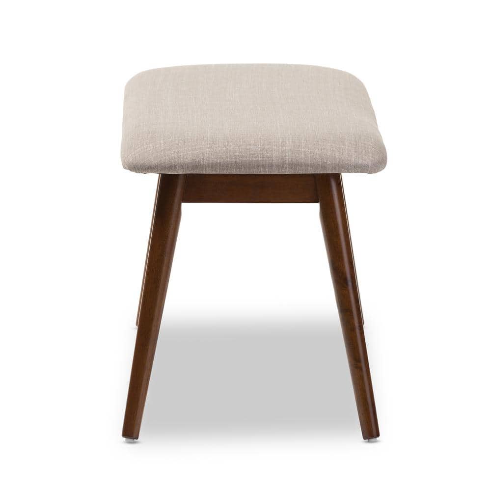 Flora Mid-Century Light Gray Upholstered Oak Dining Bench