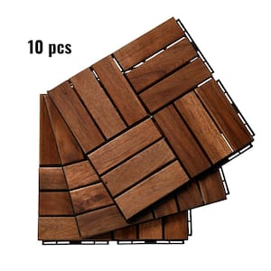12 in. x 0.74 in. Brown Square Acacia Hardwood Outdoor Flooring for Patio, Bancony, Pool Side (10 sq. ft.) (10-pack)