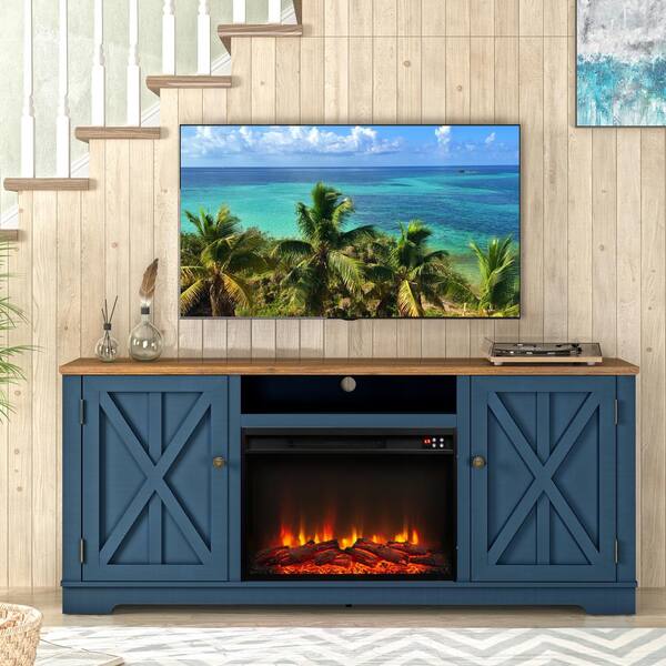 FESTIVO 70 in. Farmhouse Wooden TV Stand with Electric Fireplace