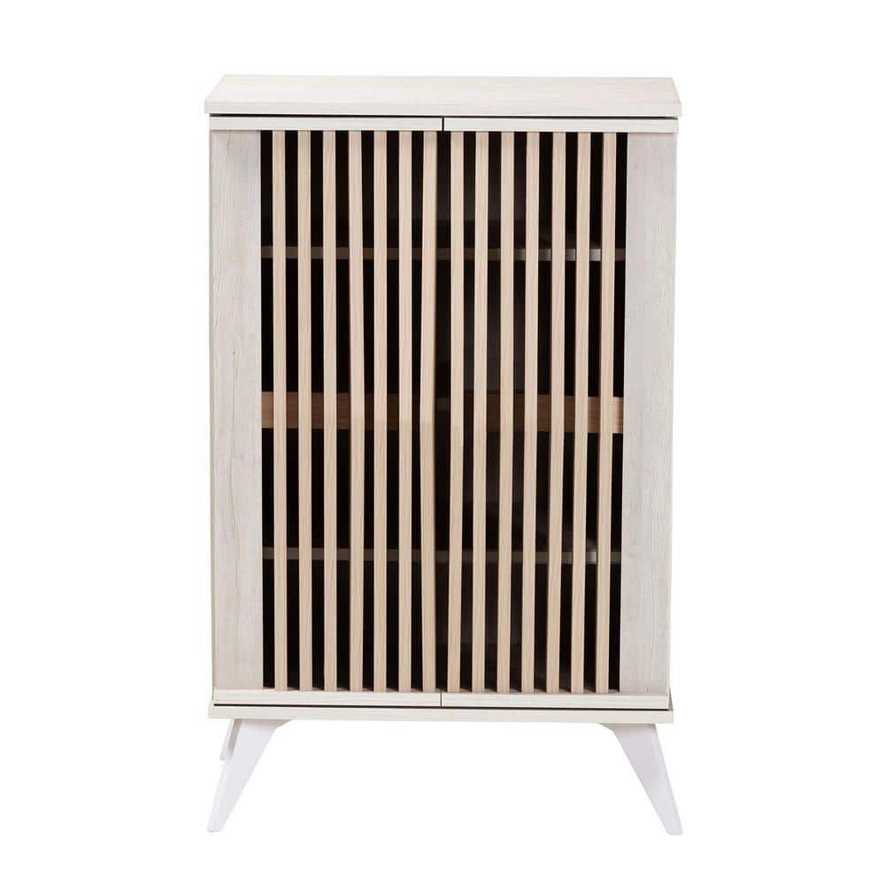 Simona Light Gray and Brown Wood Mid-Century Accent Cabinet