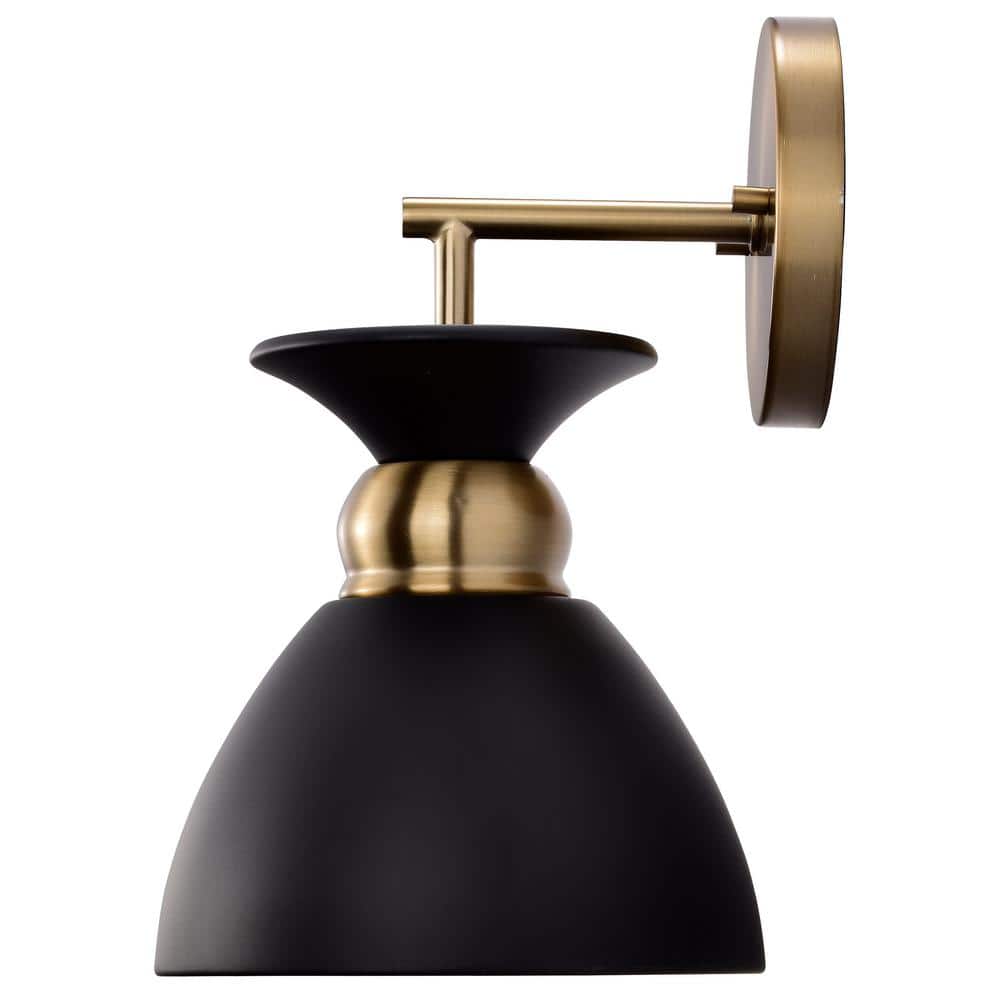 Matte Black and Brass 11" Metal Wall Sconce