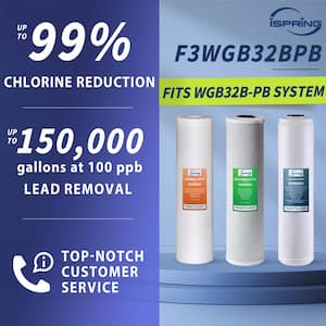 3-Stage Whole House Water Filter Pack w/ Sediment, Carbon Block and Lead Reducing Cartridges, Fits WGB32B-PB