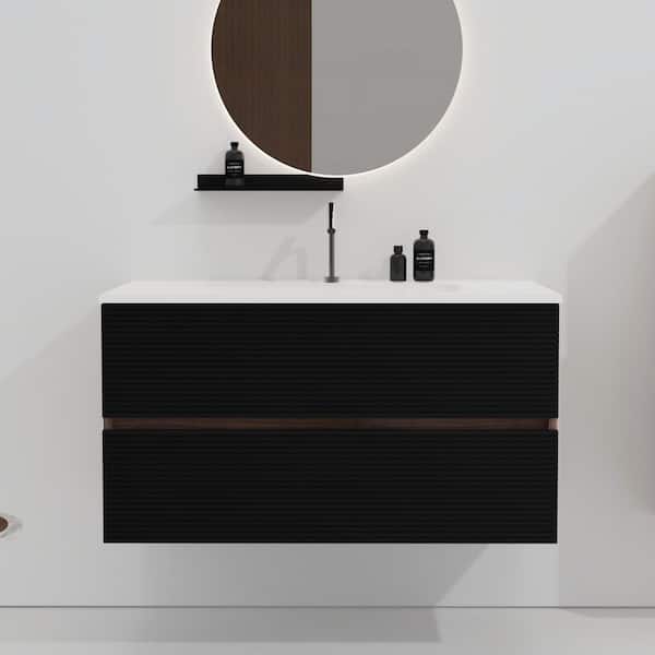 Ziyudura 36 in. Single Sink Floating Black Bath Vanity with White Ceramic Top (Assembled), DTC Soft-closing Drawer