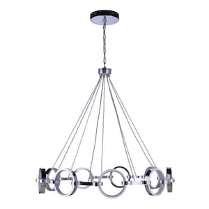 Context 9-Light Dimmable Integrated LED Chrome Finish Ring Shaped Lighting Chandelier Pendant for Kitchen/Dining/Foyer