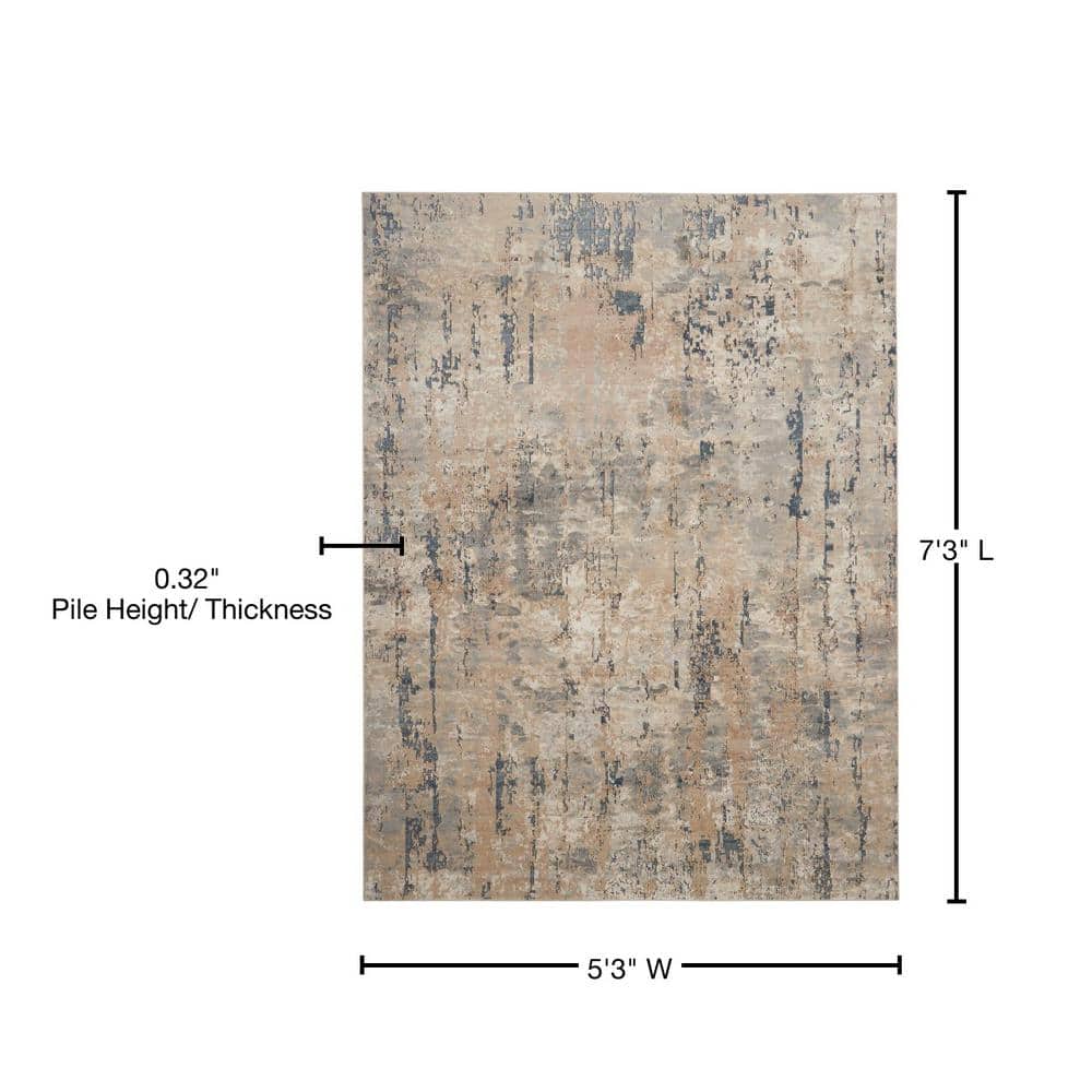 Beige Grey Abstract Synthetic 5' x 7' Reversible Rug