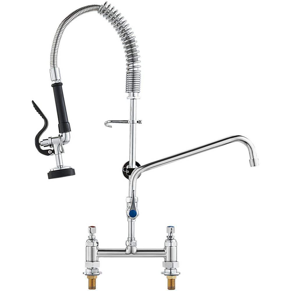 "26"" Height 8"" Center Heavy-Duty Commercial Pre-Rinse Sprayer Two-Handle Deck-Mount Standard Kitchen Faucet in Silver" price history on PriceWatchPro