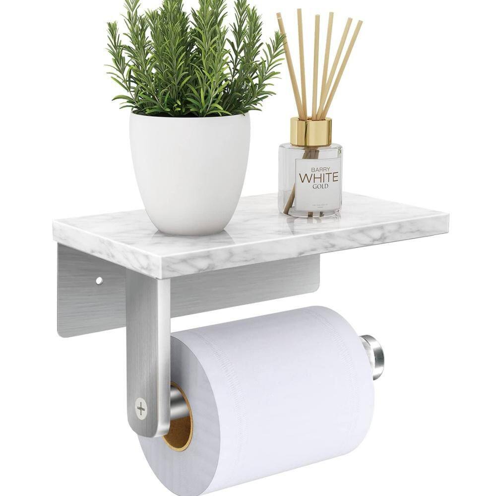 Wall Mounted Toilet Paper Holder with Shelf for Bathroom, Washroom, Marble Shelf and Stainless Steel Frame, Nickel price history on PriceWatchPro