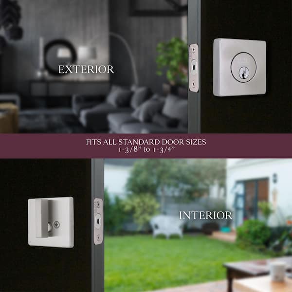 Square Satin Nickel Single Cylinder Deadbolt Featuring Dual Keyway