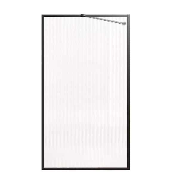 Boosicavelly 33 in. W x 58 in. H Fixed Framed Tub Door in Matte Black with Fluted Tempered Glass