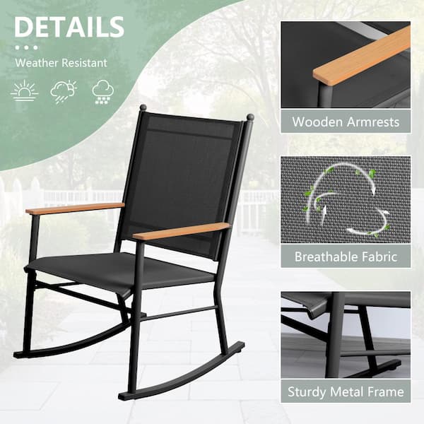 Outdoor Metal Rocking Bench Vongrasig 2‑Piece Patio Rocking Chairs, Metal Rocker with Wood‑Look ...