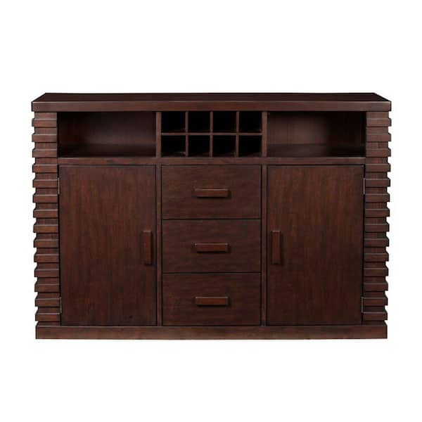 Benjara Brown Wood Top 56 in. Sideboard with 3-Drawers and 2-Door Cabinets