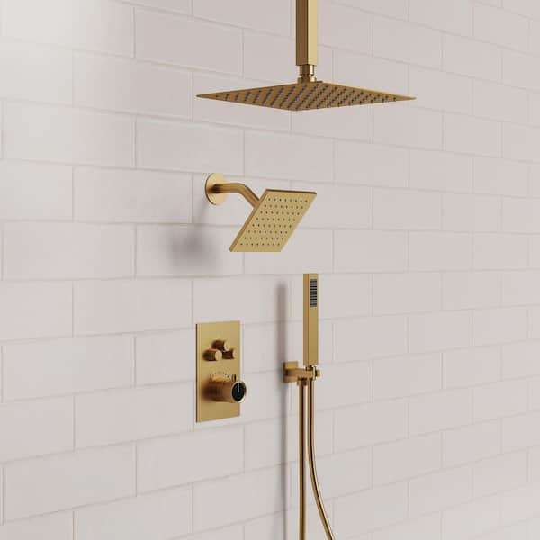 EVERSTEIN 7-Spray Patterns Thermostatic 12 in. 6 in. Ceiling Mount