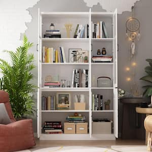47.2 in. W x 15.7 in. D x 78.7 in. H White 10-Shelf Wood Standard Bookcase With Doors, Drawers, Adjustable Shelves