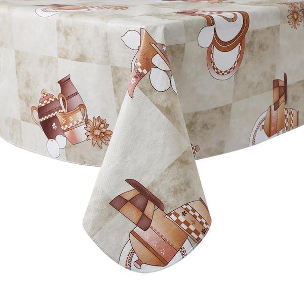 60'' Round Colorful Tablecloth Disposable Vinyl Tablecloths with Flannel Backing Wipeable Spillproof Plastic Table Cover