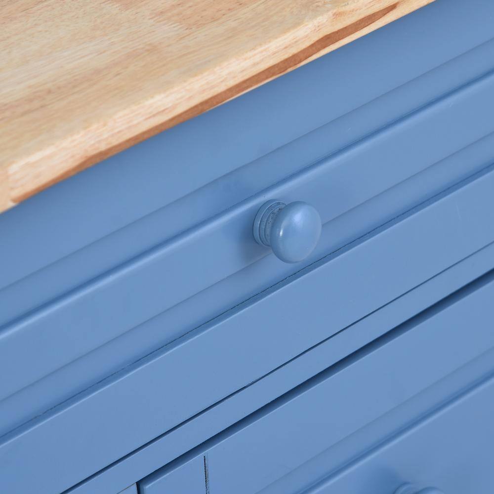 Blue Wood 53" Rolling Kitchen Cart with Spice Rack and Storage