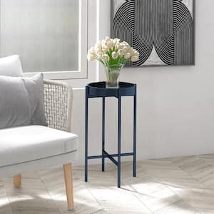 Modern 13.25 in. Blue Round Wood Top End Tray Table