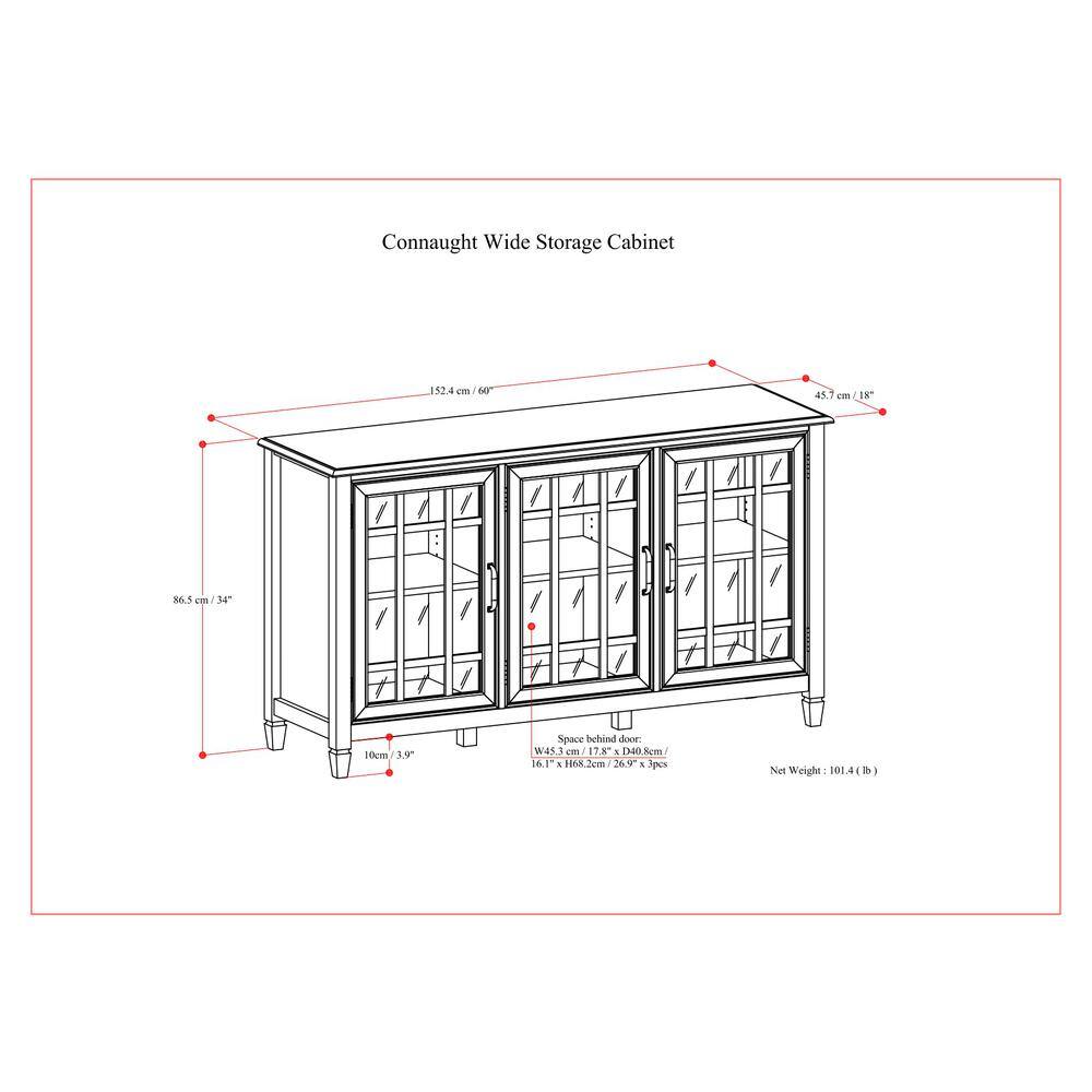 Black Solid Wood 60" Wide Storage Cabinet Buffet with Adjustable Shelving