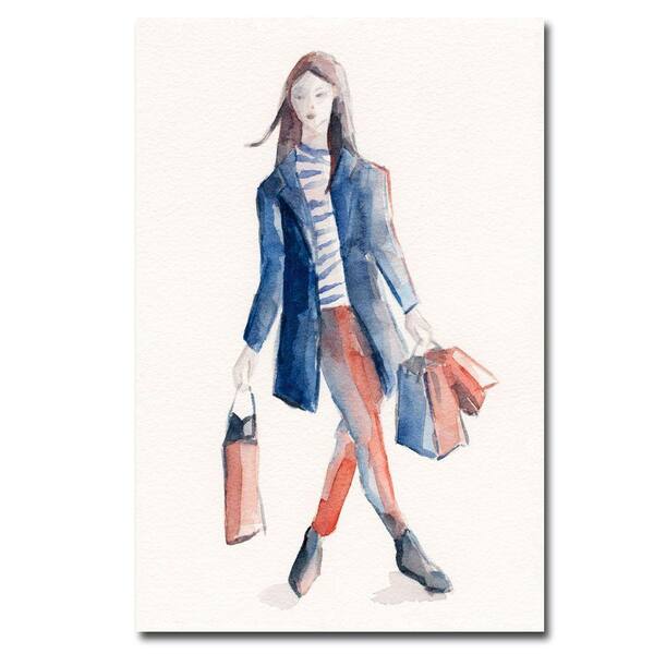 Trademark Fine Art 16 in. x 24 in. Woman Shopping Blue and White Canvas Art-DISCONTINUED