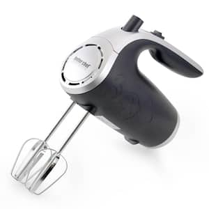 5-Speed 150-Watt Black Hand Mixer with Silver Accents