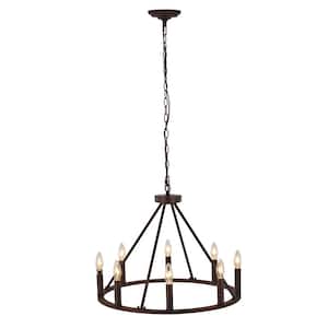 Indoor 8-Light Uplight Oil Rubbed Bronze Metal Pendant Candlestick Chandelier without Shade Adjustable Height