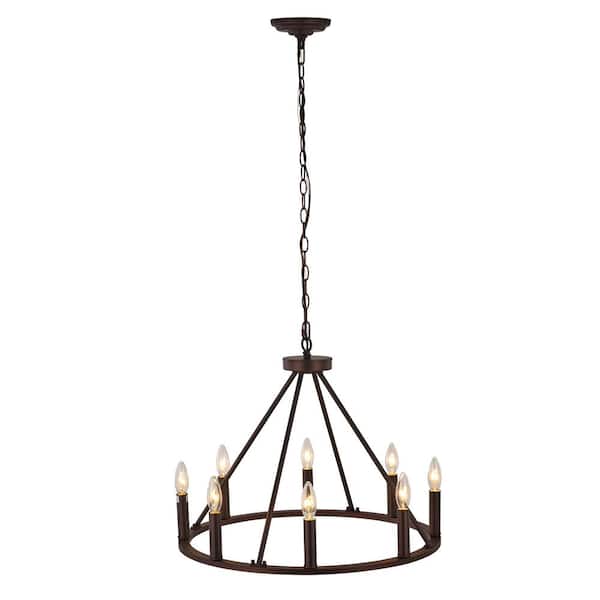 Unbranded Indoor 8-Light Uplight Oil Rubbed Bronze Metal Pendant Candlestick Chandelier without Shade Adjustable Height