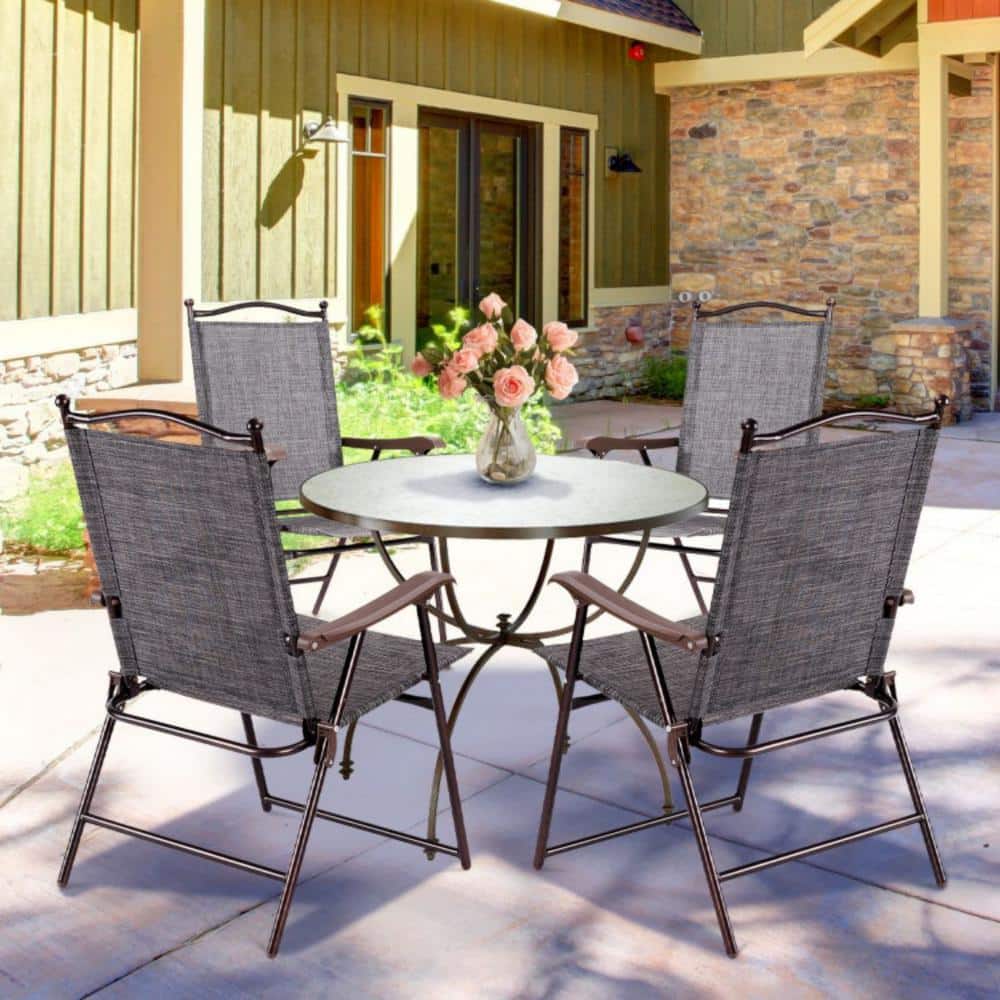 Gray Steel Frame Folding Camping Chairs with Arms, Set of 2