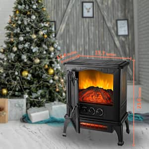 1500-Watt Black Electric Quartz Infrared Heater with Overheating Protection, Remote Control Fireplace, Space Heater