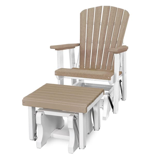 American Furniture Classics Adirondack Series 27 in. 1-Person White Frame High Density Plastic Outdoor Glider with Gliding Ottoman